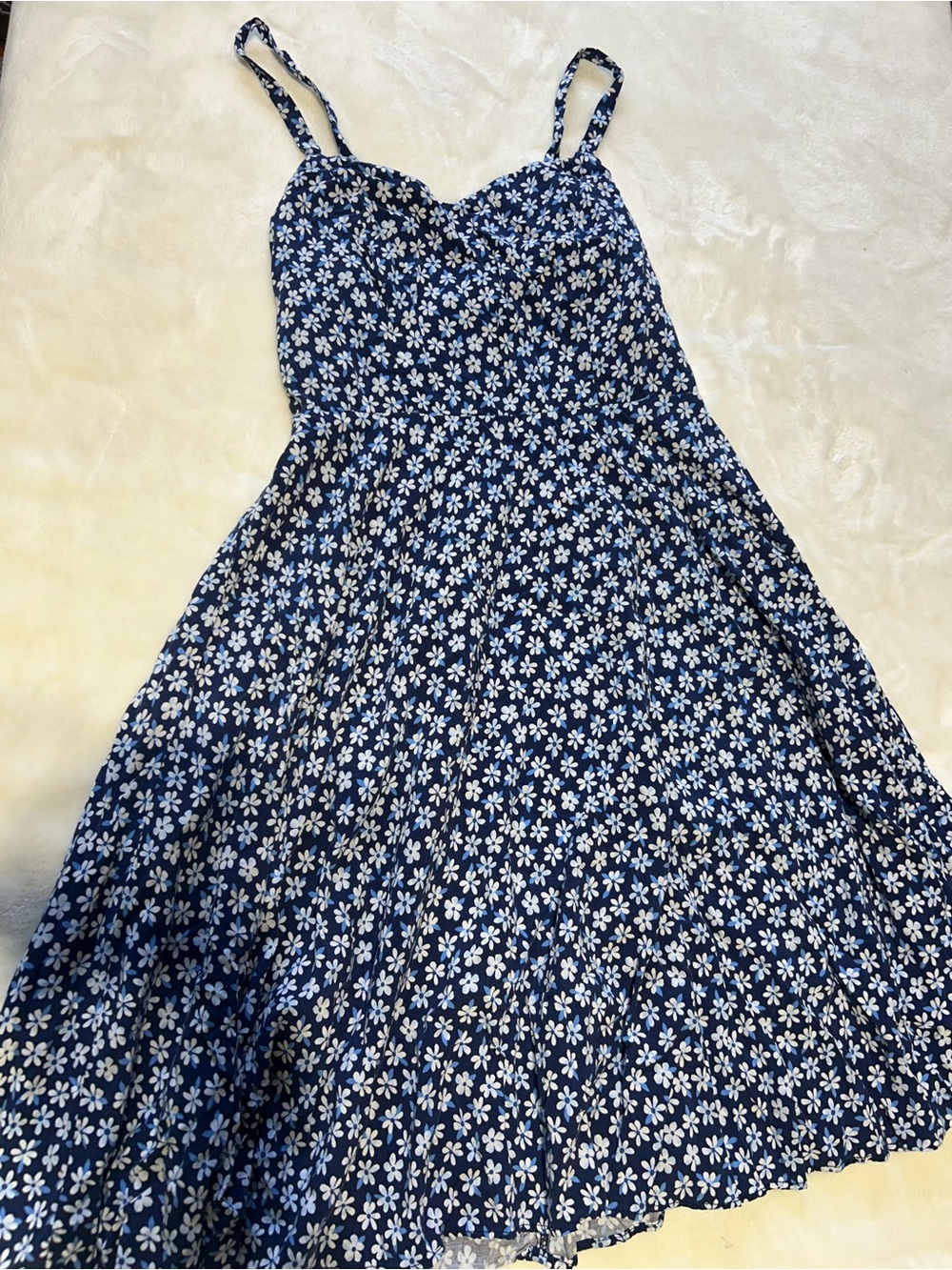 Navy Blue Floral Cami Sundress with Spaghetti Straps - Picture 1 of 5